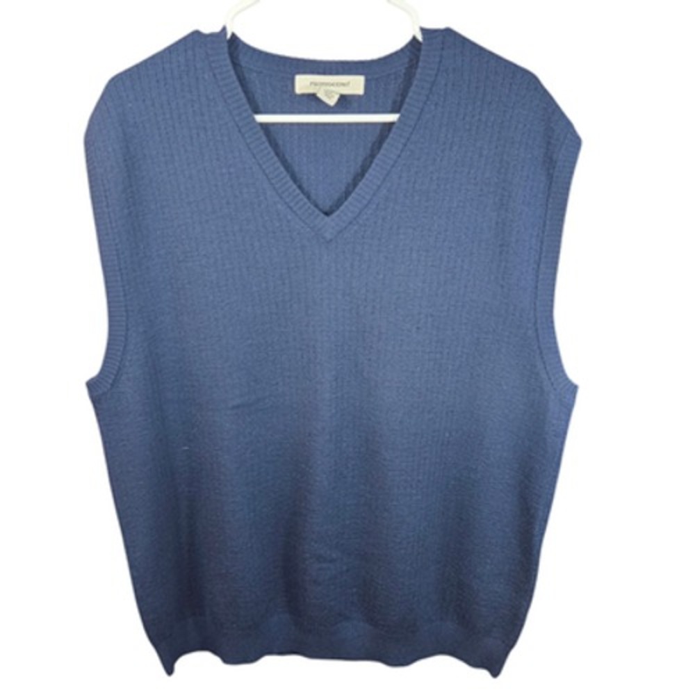 Pronto‎ Uomo Sweater Vest Mens XL Blue 100% Merino Wool Knit Pullover Classic